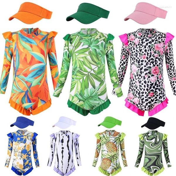 Ensembles de vêtements 2024 Girls à manches longues Maillot de bain un morceau de maillot de bain bébé floral pour bébé nage de bain à la plage de la plage