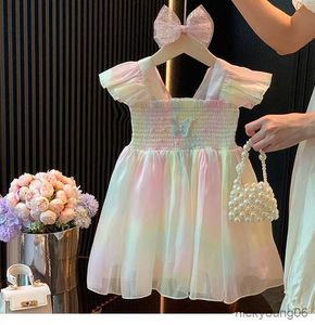 Ensembles de vêtements 2024 nouveaux enfants filles ailes arc-en-ciel robes de princesse bébé filles robe sans manches