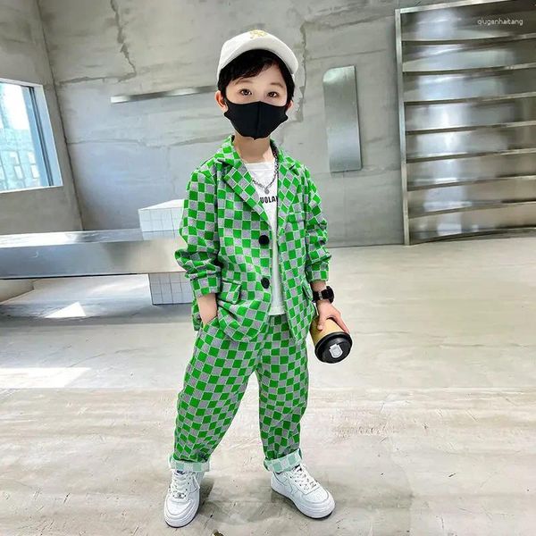 Ensembles de vêtements 2024 Spring Autumn Baby Boys Clothes Set Plaid Gentleman Top Pantal