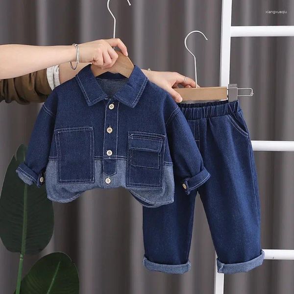 Conjuntos de ropa 2024 primavera otoño niños ropa de mezclilla niños camisas de moda abrigos pantalones 2 piezas traje para bebé chándales traje de niños