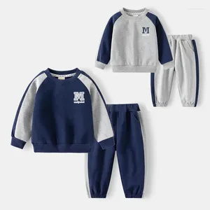 Ensembles de vêtements 2024 Spring Autumn Children Boy 2pcs Vêtements Ensemble de coton Lettre imprimée Pullover Spliced ​​Jogger Pant Baby tenue Kid Suit