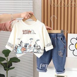 Ensembles de vêtements 2024 Spring Baby Boy Vêtements 1 à 5 ans Causal Cartoon O-Cou Pull Long Sleeev T-shirts et pantalons Enfants Boys Outfit Set