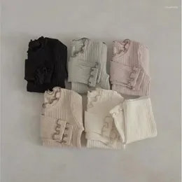 Ensembles de vêtements 2024 Spring bébé à manches longues Home Set Infant Girl Solide Pantalon de chemise à fond polyvalent 2pcs