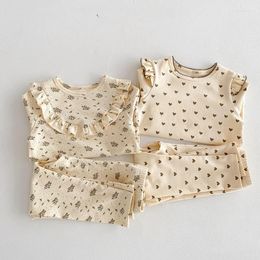 Conjuntos de ropa 2024 Spring para niños Pajama para niños muebles para el hogar de niñas pijama de flores fragmentados algodón puro