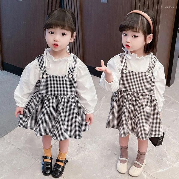 Ensembles de vêtements 2024 printemps enfants fille vêtements bébé tenue t-shirt hauts Plaid Sstrap robe costume pour enfants filles anniversaire