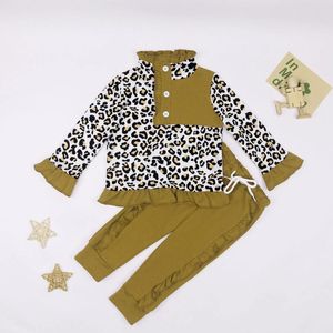 Ensembles de vêtements 2024 style Ropa bébé fille coton sport imprimé léopard haut avec modèles de prévente verts pantalons vêtements