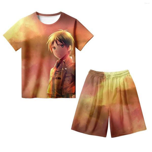 Ensembles de vêtements 2024 Attaque d'été sur Tiatan 3D Print 4-14 ans pour enfants cool garçons mignons filles Polyester T-shirt à manches courtes et shorts
