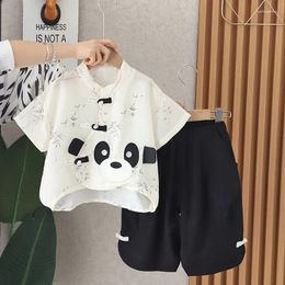 Ensembles de vêtements 2024 Baby Babe Boutique Set Suit for Kids Boys Style Chinese Panda Print Shirts à manches courtes et shorts