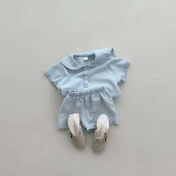 Ensembles de vêtements 2024 Été bébé garçon mince de vêtements en denim Ensemble de vêtements pour nourrissons à manches courtes à manches courtes à manches courtes