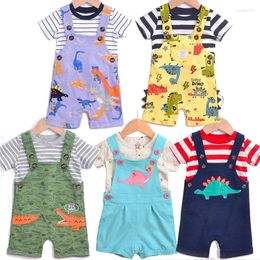 Conjuntos de ropa de verano 2024, conjunto de ropa para bebés, 2 uds., camiseta, pantalones, pantalones vaqueros de manga corta para niñas pequeñas, pantalones con tirantes