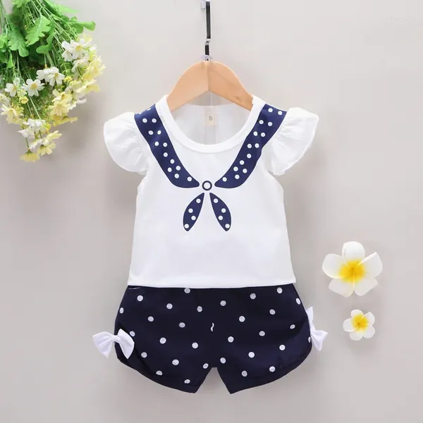 Sets de ropa 2024 ropa de niña de verano de 9 a 12 meses Camisetas de manga corta de lunares de lunares coreanos