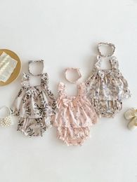 Ensembles de vêtements 2024 Été Bébé Fille Ensemble 0-3 ans Mignon Né Enfants Sans Manches Fleur Bow Hauts Bloomers Court Bandeau 2 pièces Vêtements