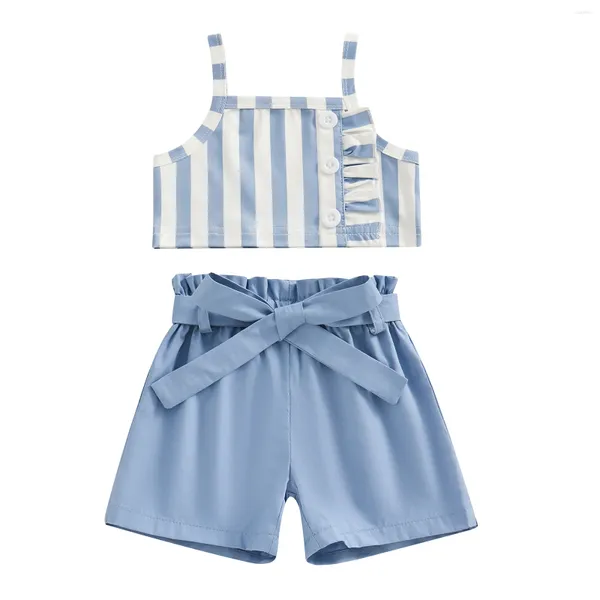 Conjuntos de ropa 2024 Summer Baby Girls Conjunto de 2 piezas Cuello cuadrado Cami Tops Tops Pantalones cortos de cintura elástica con cinturón Trajes para niños pequeños