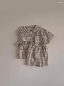 Ensembles de vêtements 2024 Été pour bébé à manches courtes à manches courtes Corniteaux Bourts de cardigan 2PCS Suit Toddler Boy Girl Souhtable Plaid Outfits