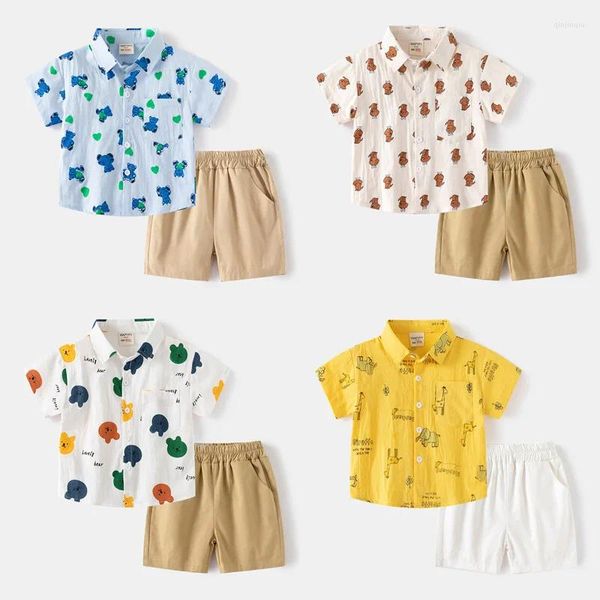 Sets de ropa 2024 Summer Children Boy 2 PCS Ropa Juego de dibujos animados Camisa de manga corta Polos