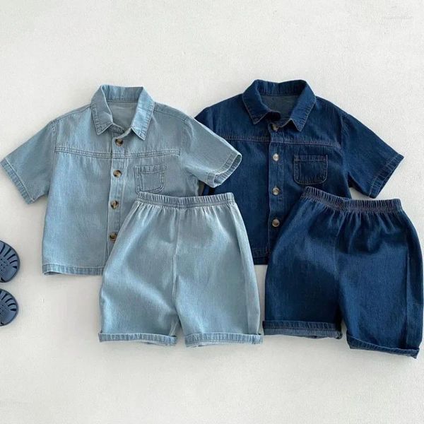 Ensembles de vêtements 2024 Summer Children Shirts Shirts Short 2pcs Suit Baby Courtettes Corgèche Ensemble pour Boy Girl Jeans Tenifits Kid Casual