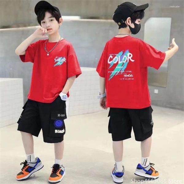 Juegos de ropa 2024 Summer Children Track Spate Shirt Bhirt Shorts 2pcs/Sets Teenage Outfits para niños Trajes de algodón de calles casuales 5-14Y