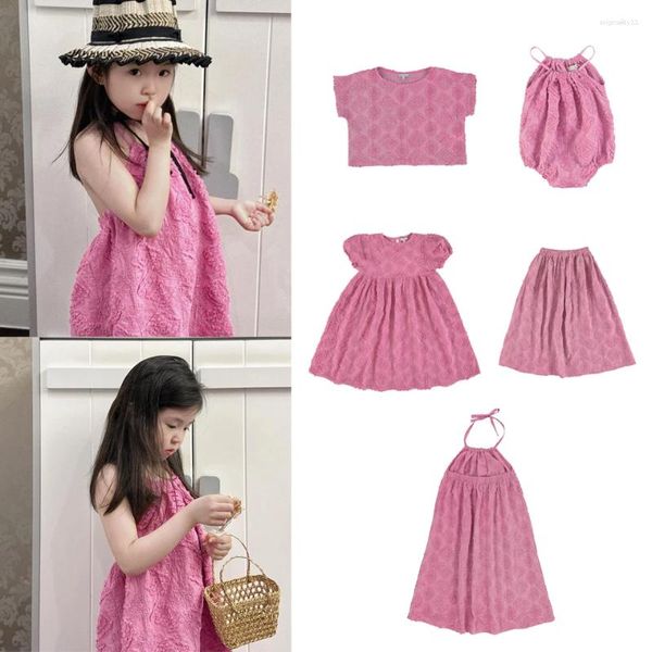 Ensembles de vêtements 2024 Robe d'été Filles de mode rose Baby Vêtements Fashion Bravels Children Girl Girl Coton Birthday Wear Kids Party