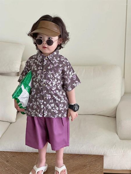 Ensembles de vêtements 2024 Summer Kids Vêtements Baby Baby Fashion Shirts floraux Shorts solides 2pcs Bélanche Vacances