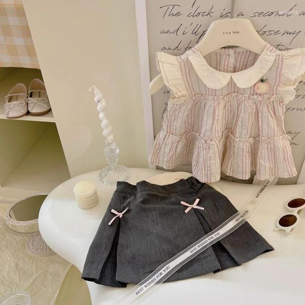 Ensembles de vêtements 2024 Souet Set Girls Shirt Jupe Brotte Two-Piece Mignon et doux rose doux Baby Girl Vêtements