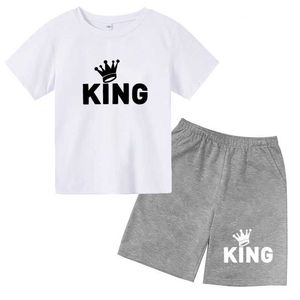 Kledingsets 2024 Zomerstijl Letter King Patroon T-shirt Boys and Girls Children Cool Top Boys and Girls Children 3D T-Shirt Fashion Casual T-Shirt Set WX