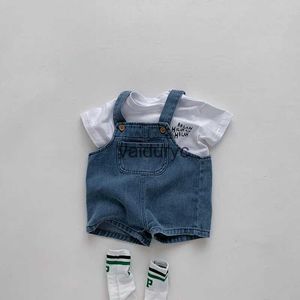 Ensembles de vêtements 2024 Été Toddler Baby Clothing Set Girls T-shirt Suit Infant Solid Tee et Denim Shorts globaux Boys Tenue H240426