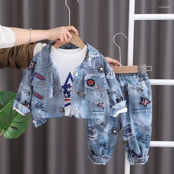 Ensembles de vêtements 2024 Western Baby Boy Vêtements Luxury Designer de luxe en détresse Denim Mouilles T-shirts blancs Pantalons pour enfants