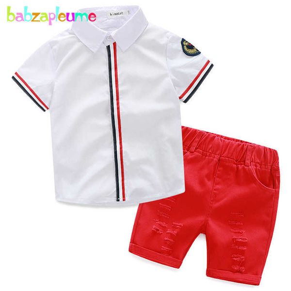 Conjuntos de ropa 2 uds./2-6 años/conjuntos de ropa de verano para bebés, trajes casuales para niños pequeños, camiseta blanca de manga corta, pantalones cortos rojos, ropa para niños BC1065