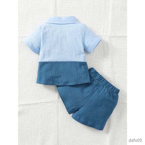 Kledingsets 2 stks Baby boy kleren Set kleurblok korte mouwen shirt+shorts coole jongen zomer kledingpak voor peuterjongen 0-3 jaar