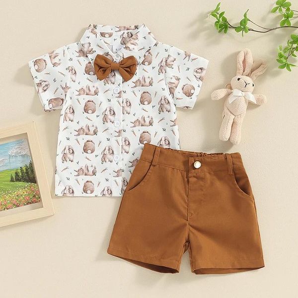 Ensembles de vêtements 2pcs Baby Boy Tenues de Pâques à manches courtes à manches courtes Bowtie Shirts Set Toddler Vêtements