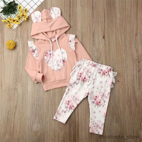 Ensembles de vêtements 2 pièces bébé garçon fille fleurs oreille sweats à capuche haut sweat pantalon à volants vêtements tenue ensemble R231127