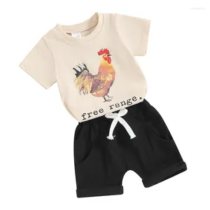 Ensembles de vêtements 2pcs bébé garçon tenues d'été à manches courtes imprimé coq hauts shorts ensemble vêtements pour bébés