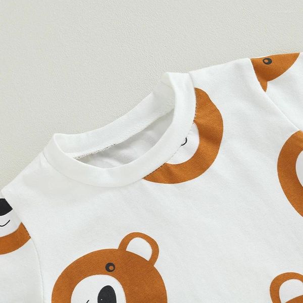 Conjuntos de ropa 2 piezas Baby Boy Trajes de verano Manga corta Oso Imprimir Tops Pantalones de color sólido Conjunto Ropa para niños pequeños