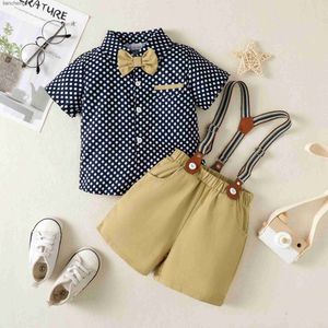 Ensembles de vêtements 2pcs bébé garçons vêtements décontractés à pois à manches courtes noeud papillon chemise jarretelles shorts ensemble vêtements printemps et été pour bébé garçon