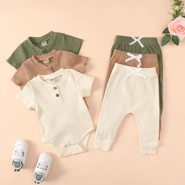 Conjuntos de ropa 2 PCS Baby Birs Boys Bird Fits Algodón de algodón Solid Button Solid Botón de manga corta Ropa de pantalones largos Juego de ropa infantil