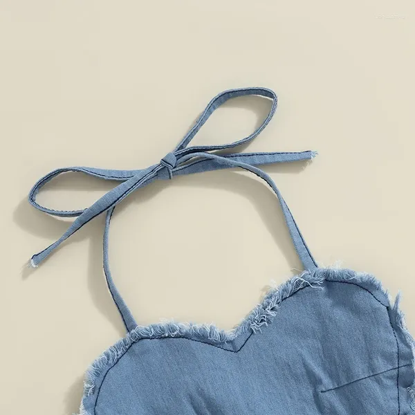 Conjuntos de ropa 2 uds conjunto de ropa para niña de mezclilla sin mangas sin espalda cuello Halter corazón Top Falda plisada lindo traje del Día de San Valentín