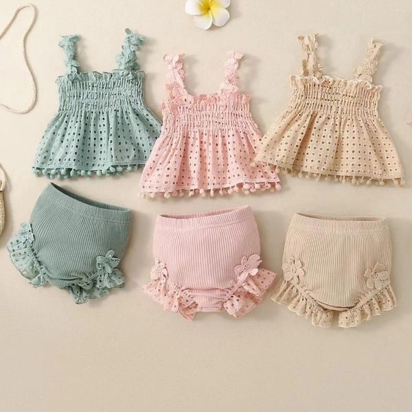 Juegos de ropa 2 PCS Baby Girl Summer Flower Tande Set Triangle Trawling Suit Máquel lavable