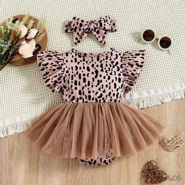 Conjuntos de ropa 2 PCS Baby Girl Summer Outfit Summer Tulle Tulle Flying-maneve Romper Band para niños para niños pequeños R230815