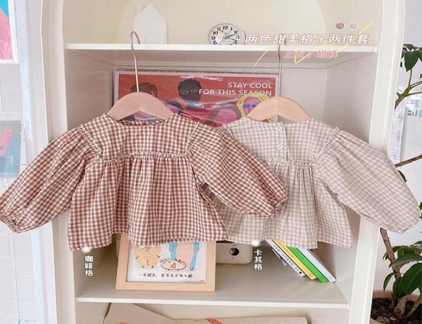 Conjuntos de ropa 2 uds conjunto de pantalones cortos para bebé marca coreana de verano chico chica Puff manga vestido superior a cuadros lindo traje Casual ropa 9813883