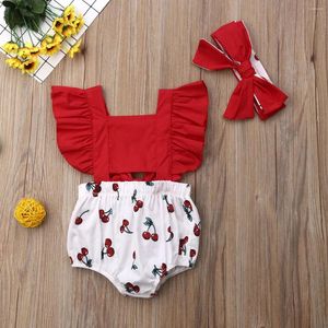 Ensembles de vêtements 2pcs Born Baby Girl Ruffle Cherry Print Bodys Bandeau Sunsuit Tenues Vêtements d'été