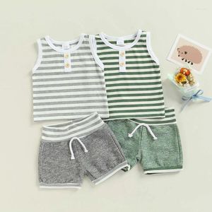 Juegos de ropa 2 PCS Born Baby Boys Summer Outfits de verano Tallas de tanque con cuello redondo con estampado con cintura de cuello redondo