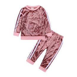 Kleding sets 2 stks casual kinderen kleding meisje outfits lente herfst baby goud fluwelen lange mouw tops + broek kinderen meisjes set