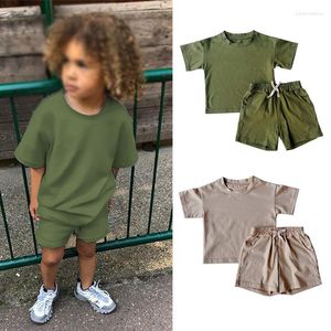 Conjuntos de ropa, 2 uds., chándales para niños, pantalones cortos sólidos de verano para niños, conjunto de camisetas, ropa para niños pequeños, trajes para niñas, trajes para bebés