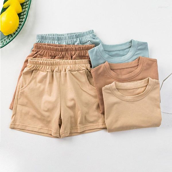 Ensembles de vêtements 2 pièces enfants survêtements été enfant en bas âge garçon solide Boutique vêtements T-Shirt Shorts ensemble pour enfants 1 à 7T goutte