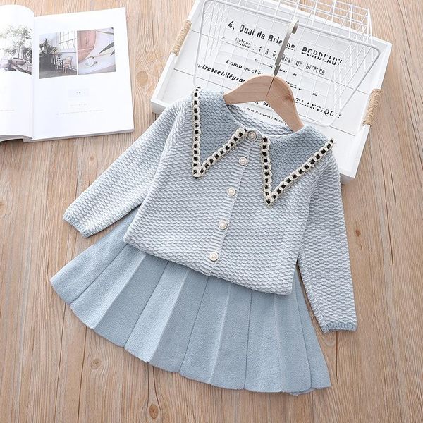 Ensembles de vêtements 2pcs fille tricot perles ensemble princesse enfants haut et jupe hiver manches longues anniversaire conçu uniforme automne fête tissu 1-8y