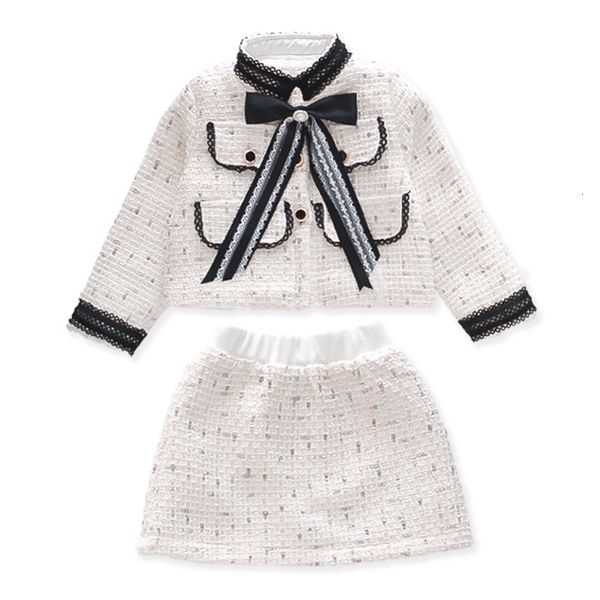 Ensembles de vêtements 2pcs filles tweed enfants printemps automne manches longues princesse haut et jupe élégant conçu uniforme de luxe vêtements de fête 1 8ans 230317