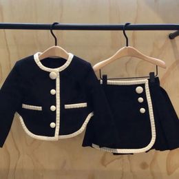 Kleidungssets 2 stücke Mädchen Tweed Kinder Winter Herbst Lange Ärmel Prinzessin Top und Rock Geburtstag Entworfene Uniform LuxusParty Tuch 110Ys 230728