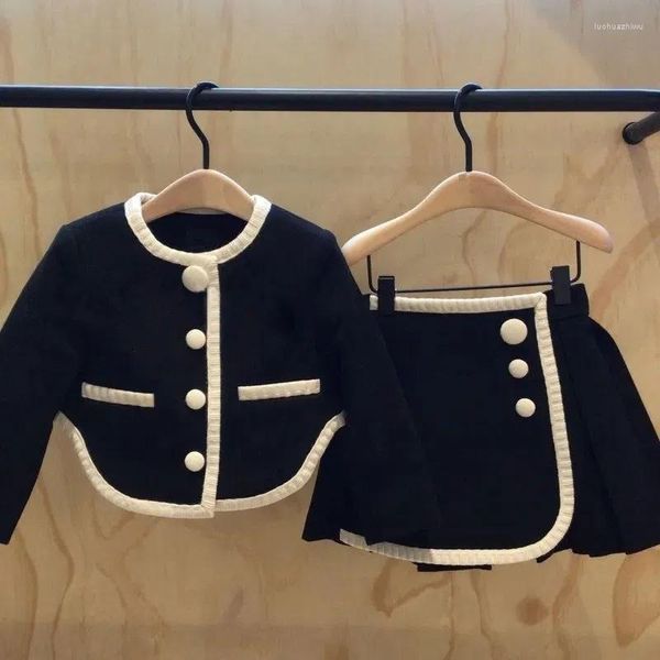 Conjuntos de ropa 2 uds. De Tweed para niñas, Top y falda de princesa de manga larga para invierno y otoño, uniforme diseñado para cumpleaños, tela de fiesta de lujo de 1 a 10 años