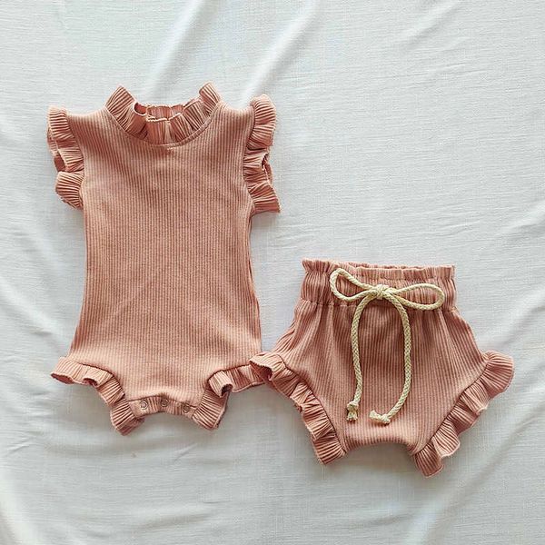 Conjuntos de ropa 2 uds conjunto de ropa para bebé niña conjunto de algodón con volantes chaleco recién nacido mameluco Tops Bloomer pantalones cortos traje bebé trajes de verano ropa