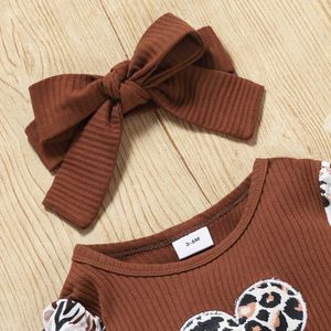 Ensembles de vêtements 2 pièces pour bébés filles et garçons, tenue décontractée, combinaison à manches longues et col rond + bandeau à nœud papillon